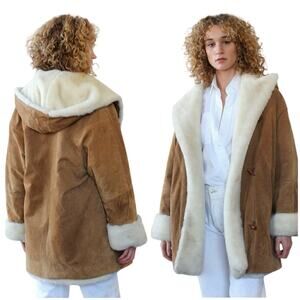 J.PERCY x MARVIN RICHARDS Reversible Suede Faux-Fur Lined Hooded Heavy Coat Sm